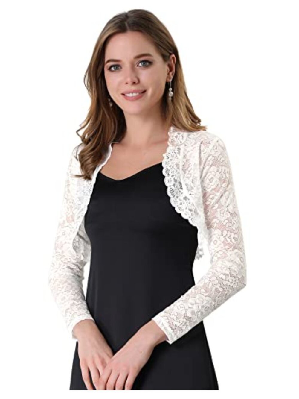 Allegra K Women's Crop Cardigan Floral Lace Sheer Shrug Top
